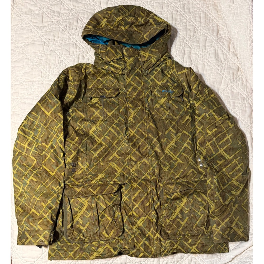 Oakley Thinsulate Snowboard Jacket XL Green Yellow Geometric Insulated Hooded